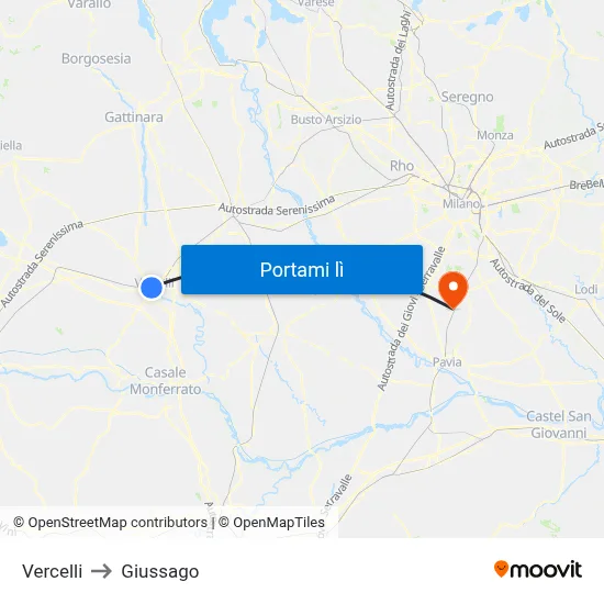 Vercelli to Giussago map
