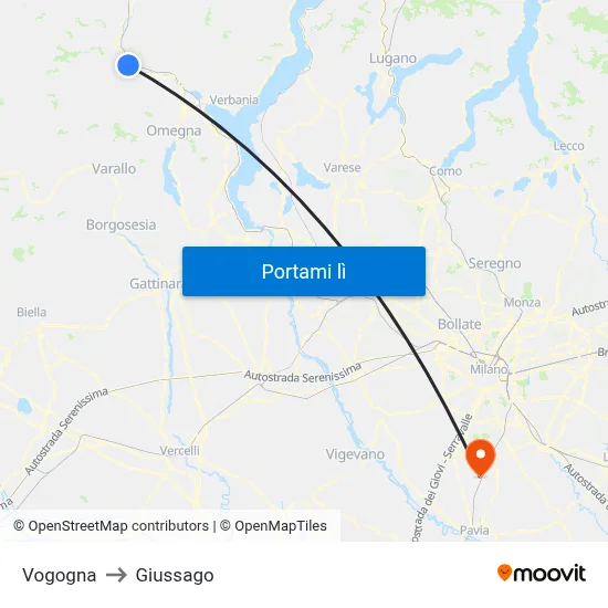 Vogogna to Giussago map