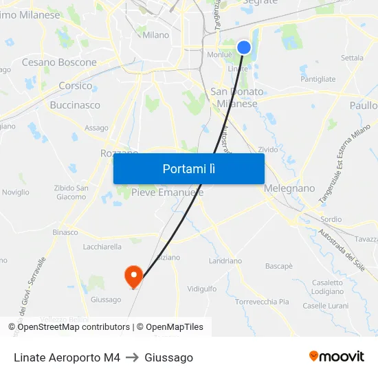 Linate Aeroporto M4 to Giussago map