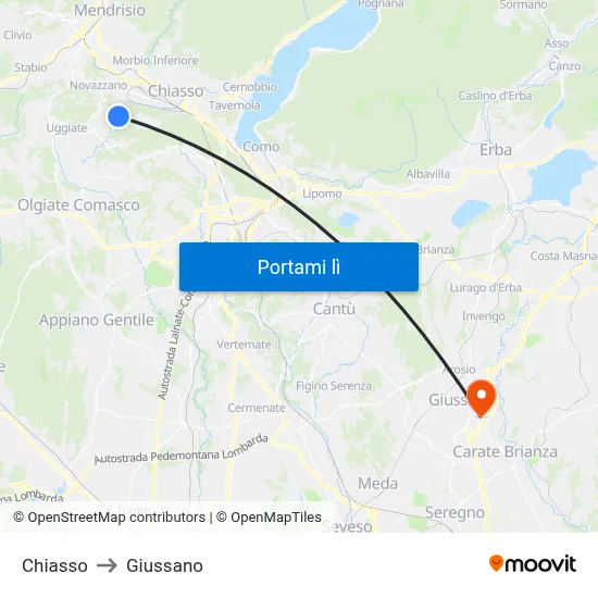 Chiasso to Giussano map