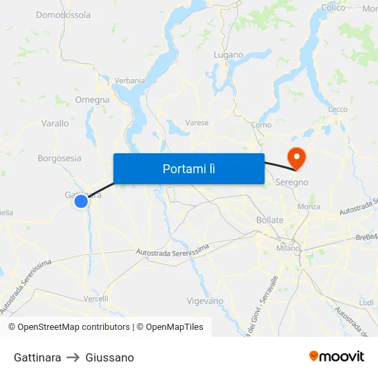 Gattinara to Giussano map