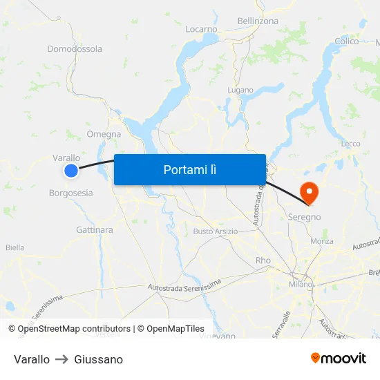 Varallo to Giussano map