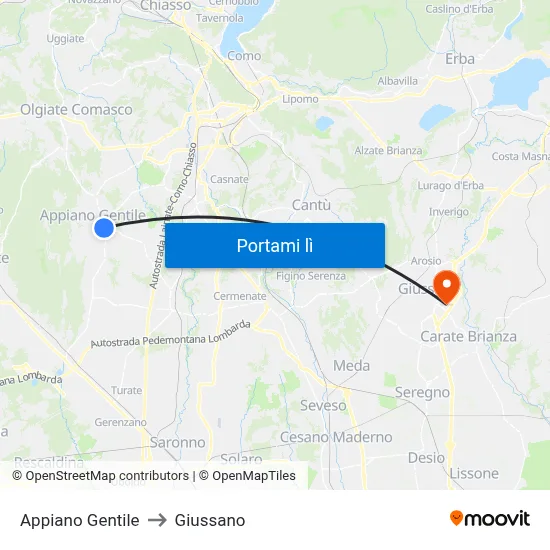 Appiano Gentile to Giussano map