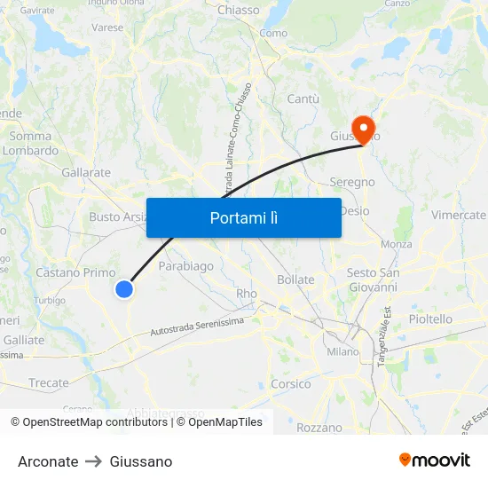 Arconate to Giussano map
