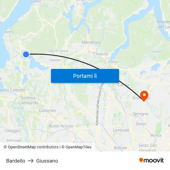 Bardello to Giussano map