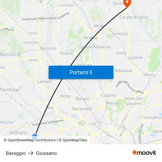 Bareggio to Giussano map