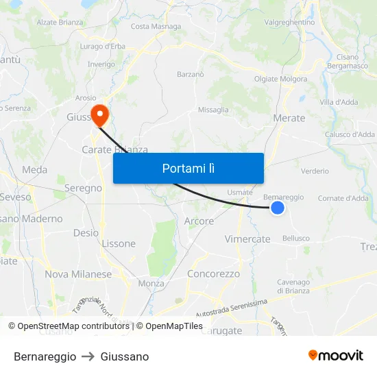 Bernareggio to Giussano map