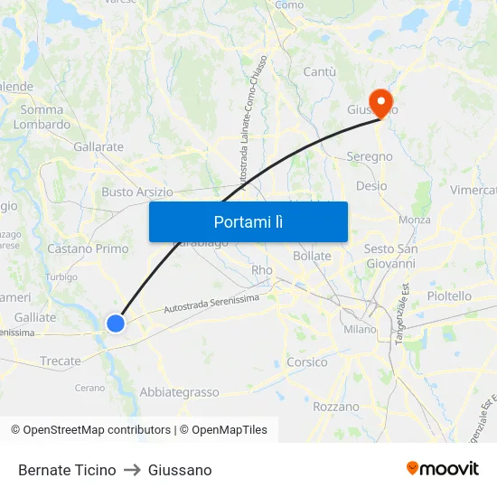 Bernate Ticino to Giussano map