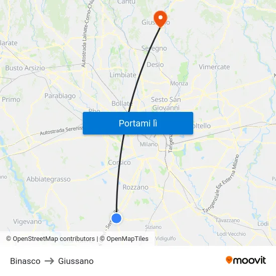 Binasco to Giussano map