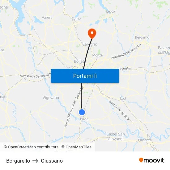 Borgarello to Giussano map