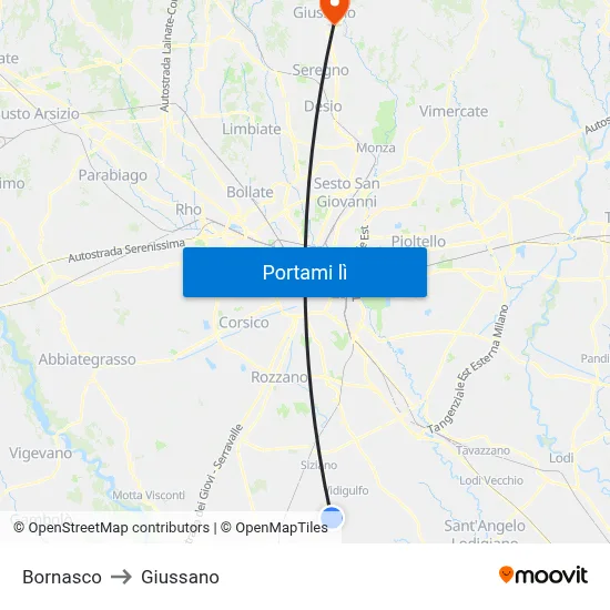 Bornasco to Giussano map