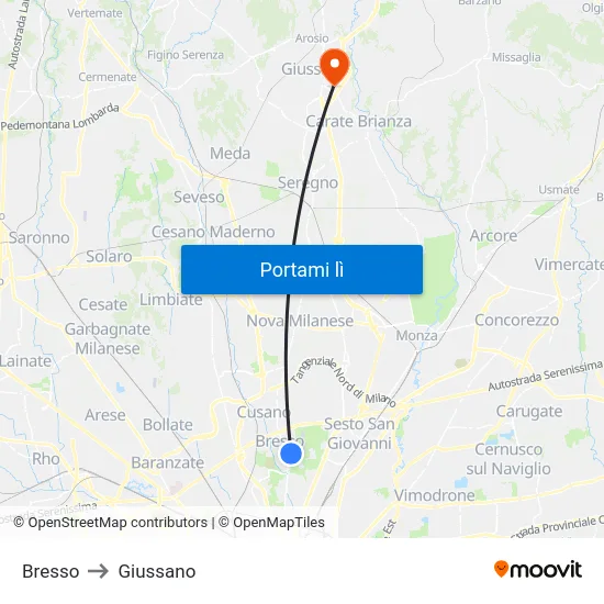 Bresso to Giussano map