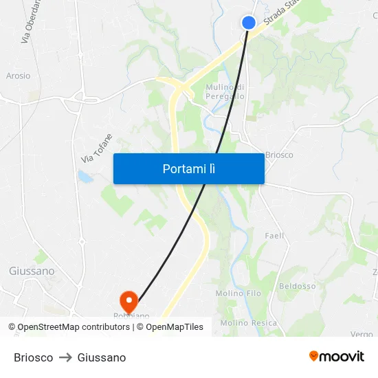 Briosco to Giussano map