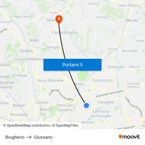 Brugherio to Giussano map