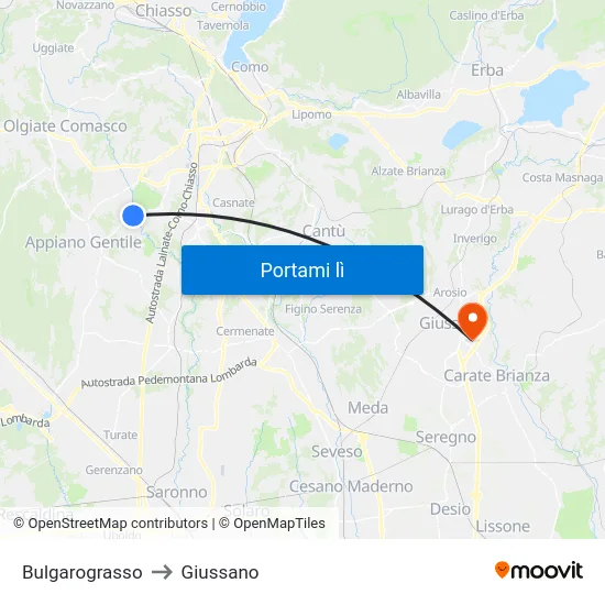Bulgarograsso to Giussano map