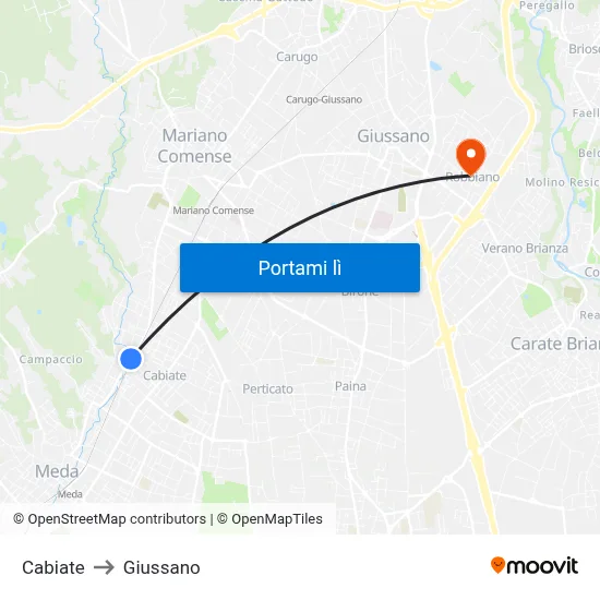 Cabiate to Giussano map