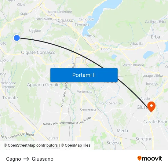 Cagno to Giussano map