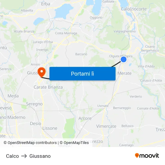 Calco to Giussano map