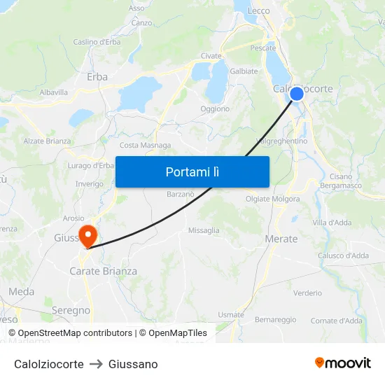 Calolziocorte to Giussano map