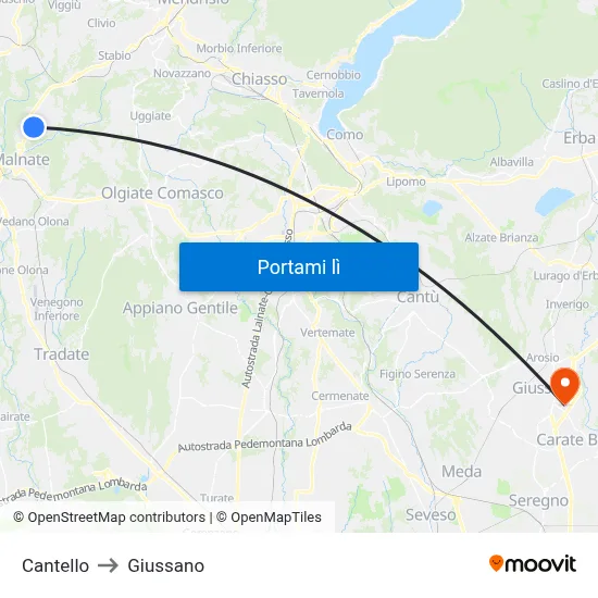 Cantello to Giussano map