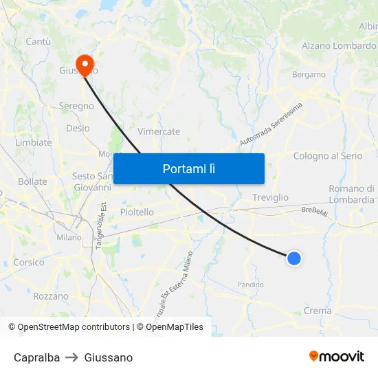 Capralba to Giussano map