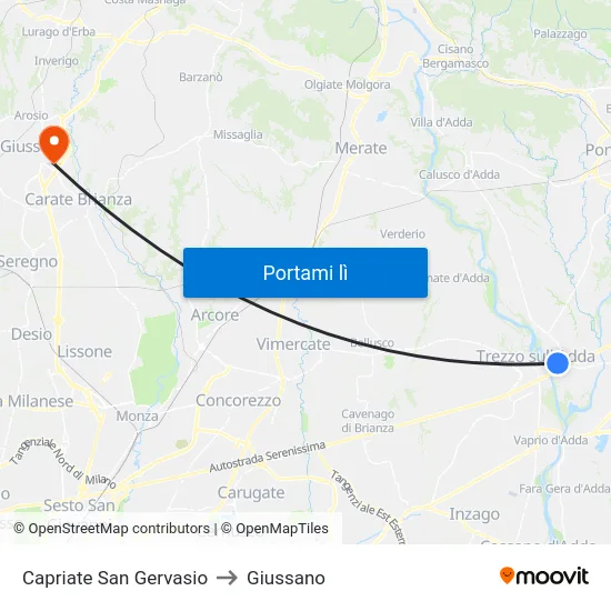Capriate San Gervasio to Giussano map