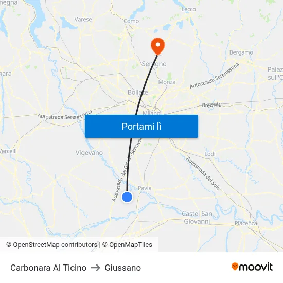 Carbonara Al Ticino to Giussano map
