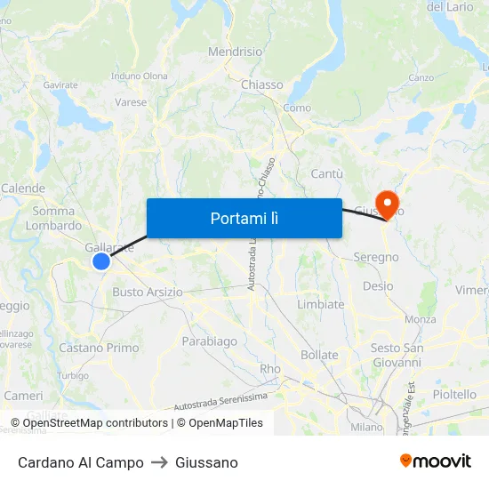 Cardano Al Campo to Giussano map