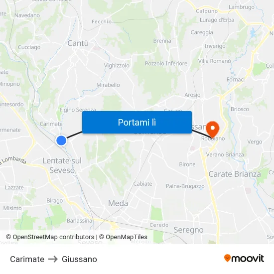 Carimate to Giussano map