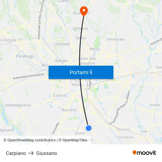 Carpiano to Giussano map