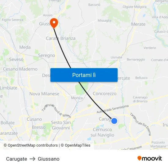 Carugate to Giussano map