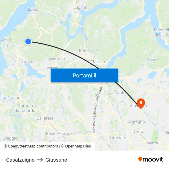 Casalzuigno to Giussano map