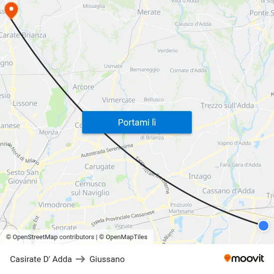 Casirate D' Adda to Giussano map