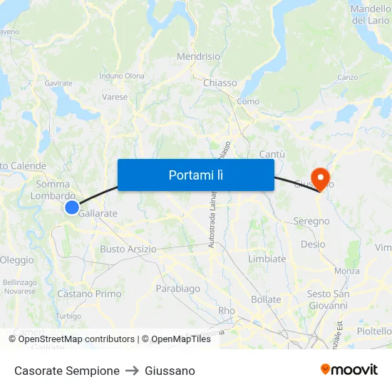 Casorate Sempione to Giussano map