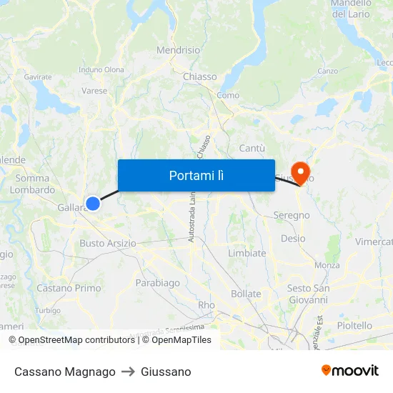Cassano Magnago to Giussano map