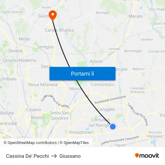 Cassina De' Pecchi to Giussano map