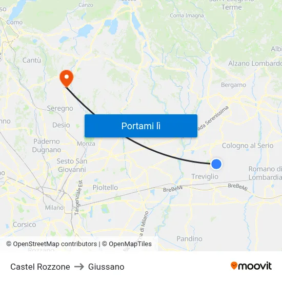 Castel Rozzone to Giussano map