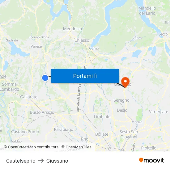 Castelseprio to Giussano map