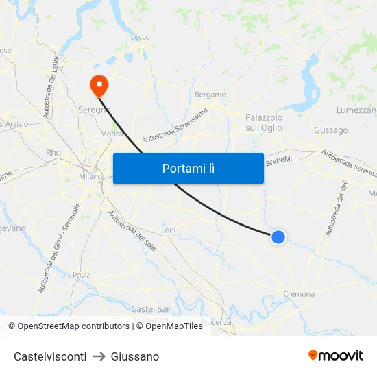 Castelvisconti to Giussano map