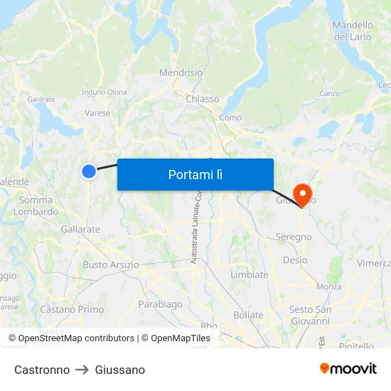 Castronno to Giussano map