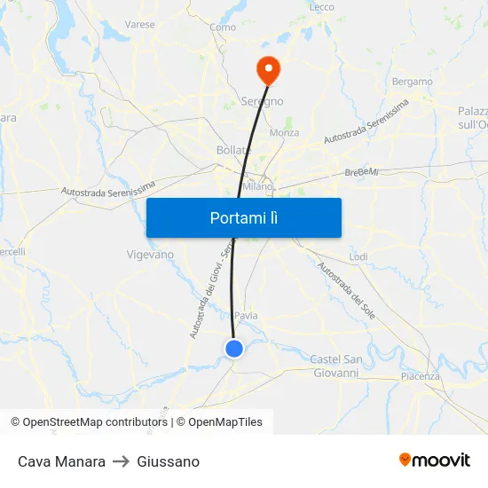 Cava Manara to Giussano map
