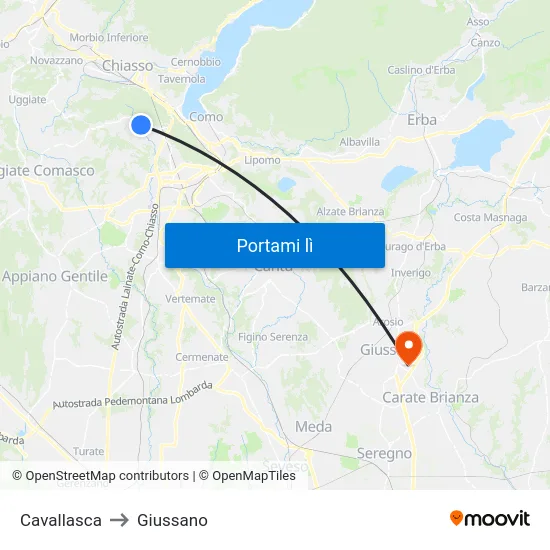 Cavallasca to Giussano map
