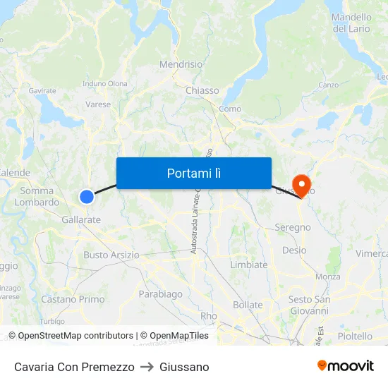 Cavaria Con Premezzo to Giussano map