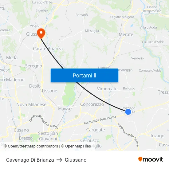 Cavenago Di Brianza to Giussano map