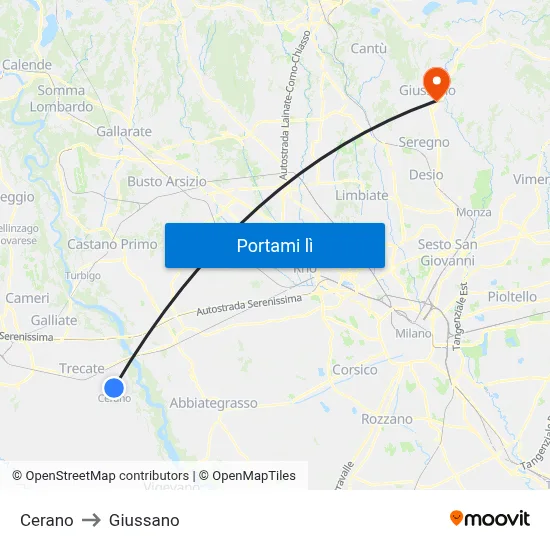 Cerano to Giussano map