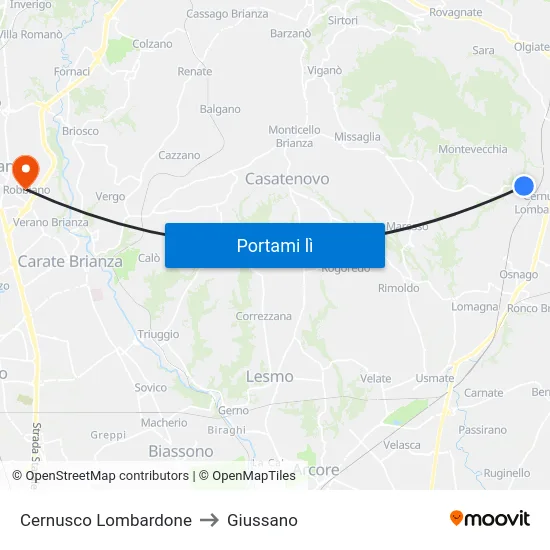 Cernusco Lombardone to Giussano map