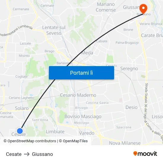 Cesate to Giussano map