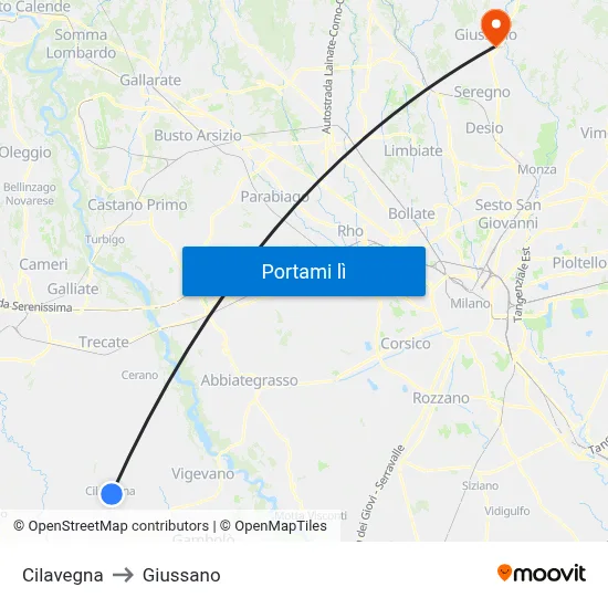 Cilavegna to Giussano map
