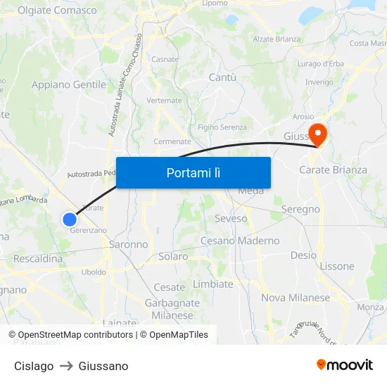 Cislago to Giussano map