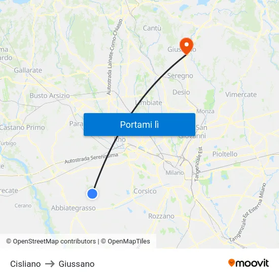 Cisliano to Giussano map